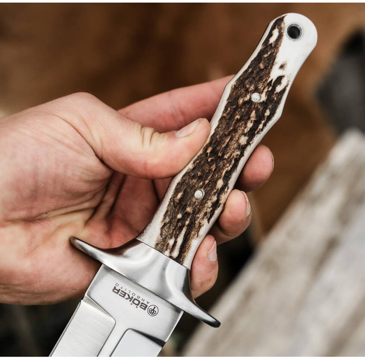 Boker Colmillo HX 02BA5918HX (ACX390, Dagger, Satin, Stag) Fixed Blade