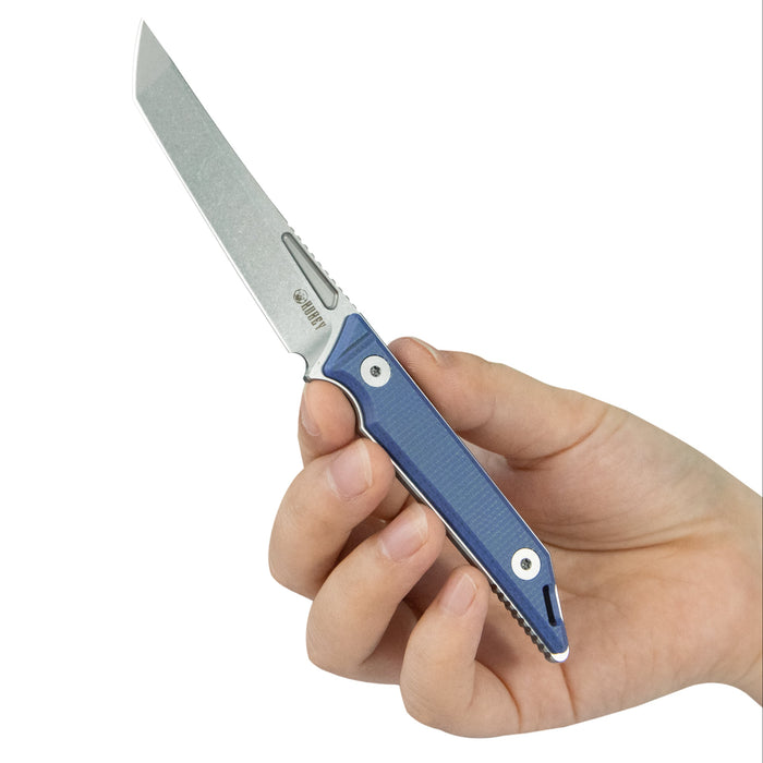Kubey KU430C Goliath (14C28N, Tanto Point, Beadblast, Denim Micarta) Fixed Blade Knife