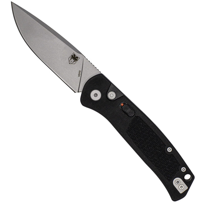 CobraTec CTRECBLK Recon (VG10, Drop Point, Stonewashed, Black, G10,) Automatic Pocket Knife