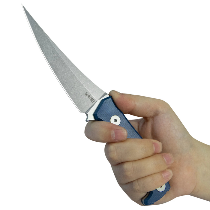 Kubey KU477C Sicarii (14C28N, Skinner, Beadblast, Blue Micarta) Fixed Blade Knife