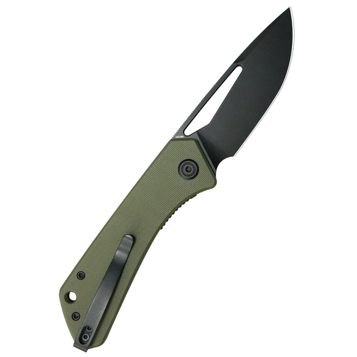 Kubey KU331T Thalia (14C28N, Drop Point, Blackwash, Green G10) Front Flipper EDC Pocket Folding Knife