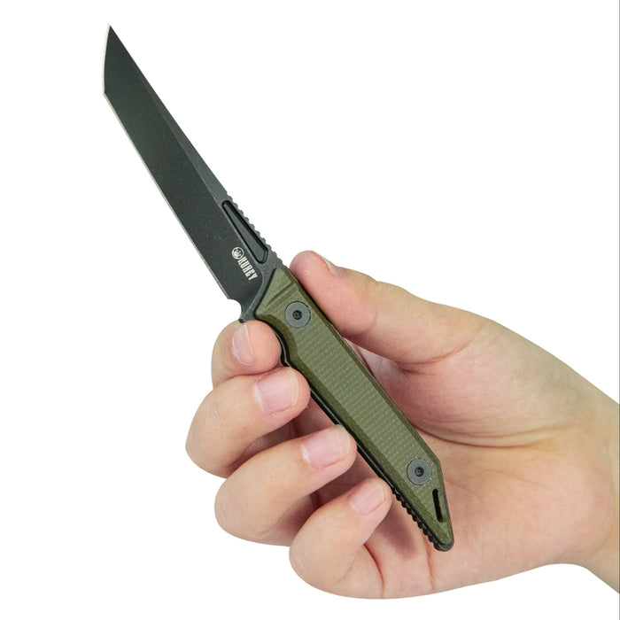 Kubey KU430F Goliath (14C28N, Tanto Point, Blackwash, Green Micarta) Fixed Blade Knife
