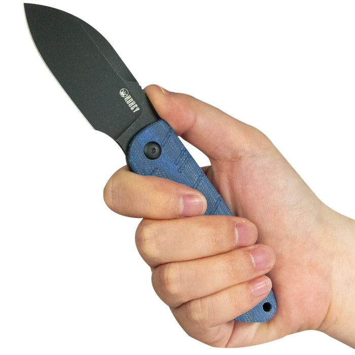 KUBEY KU455C Microburst (14C28N, Sheepsfoot, Blackwash, Blue Micarta, Kydex Sheath) Fixed Blade Knife