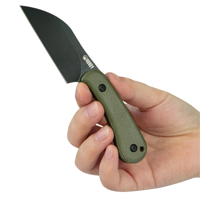 Kubey KUB412F RockHopper (14C28N, Wharncliffe, Blackwash, Green Micarta) Fixed Blade Knife