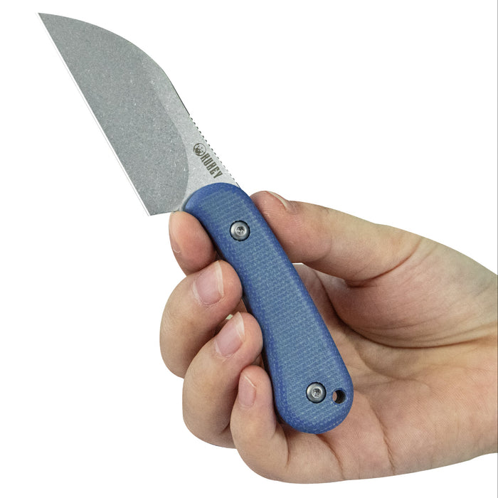 Kubey KU412C RockHopper (14C28N, Wharncliffe, Beadblast, Blue Micarta) Fixed Blade Knife