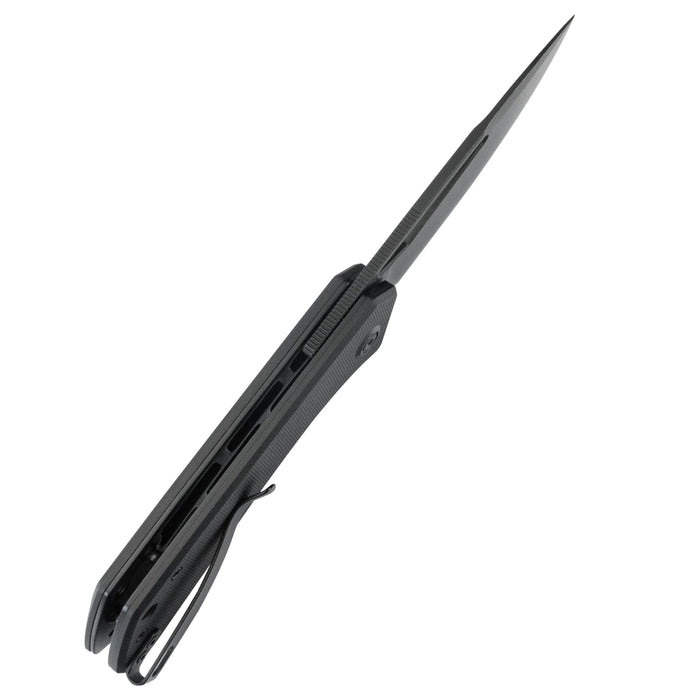 Kubey KU331S Thalia (14C28N, Drop Point, Blackwash, Black G10) Front Flipper EDC Pocket Folding Knife