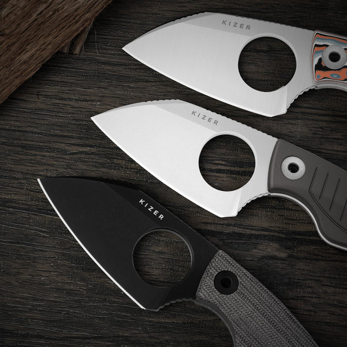 Kizer 1114A1 Nightjar (AUS-10, Sheepsfoot, Black PVD, Stonewashed, Micarta) Fixed Blade Knife