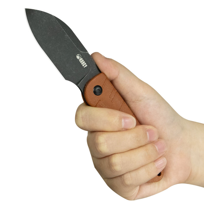 KUBEY KU455D Microburst (14C28N, Sheepsfoot, Blackwash, Brown Micarta, Kydex Sheath) Fixed Blade Knife