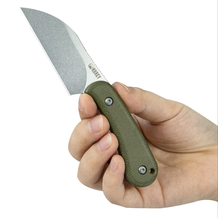 Kubey KU412E RockHopper (14C28N, Wharncliffe, Beadblast, Green Micarta) Fixed Blade Knife