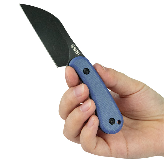 Kubey KU412D RockHopper (14C28N, Wharncliffe, Blackwash, Blue Micarta) Fixed Blade Knife