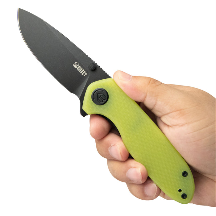 Kubey KU342G Belus (AUS-10, Drop Point, Blackwash, Translucent Yellow G10, Liner Lock) Folding Pocket Knife
