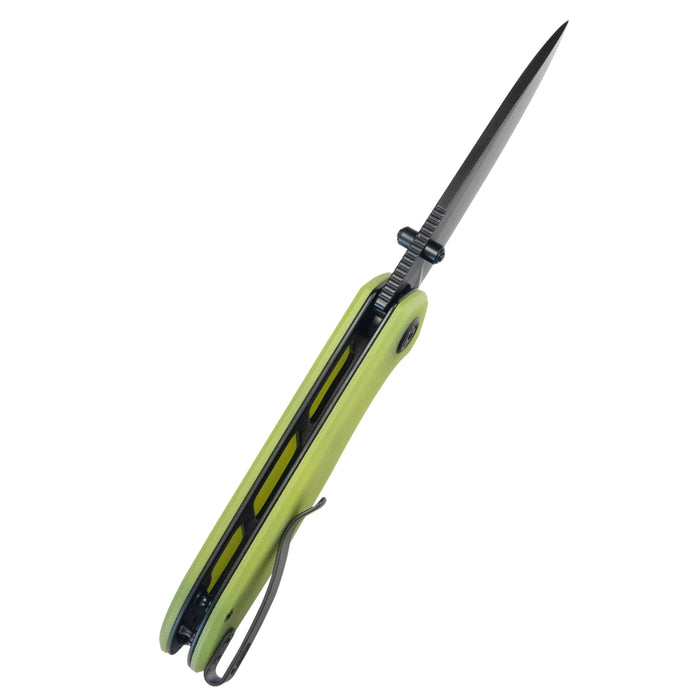 Kubey KU342G Belus (AUS-10, Drop Point, Blackwash, Translucent Yellow G10, Liner Lock) Folding Pocket Knife
