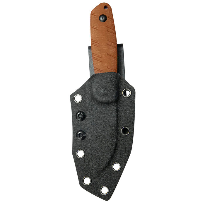KUBEY KU455D Microburst (14C28N, Sheepsfoot, Blackwash, Brown Micarta, Kydex Sheath) Fixed Blade Knife