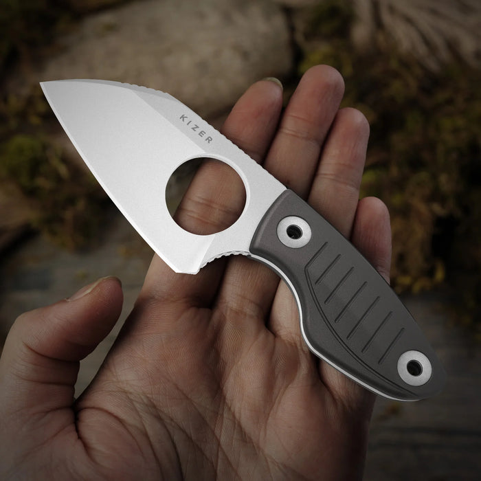 Kizer 1114A2 Nightjar (AUS-10, Sheepsfoot, Stonewashed, Aluminum) Fixed Blade Knife