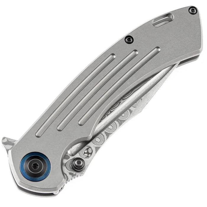 Kansept K1032D1 Pretatout (Damascus, Clip Point, Stonewashed Titanium) Folding Knife