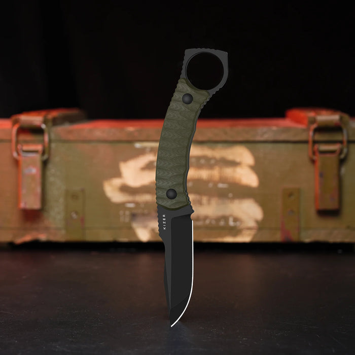 Kizer 1115A2 Billy Bones (AEB-L, Drop Point, Gray PVD, Stonewashed, G10) Fixed Blade Knife