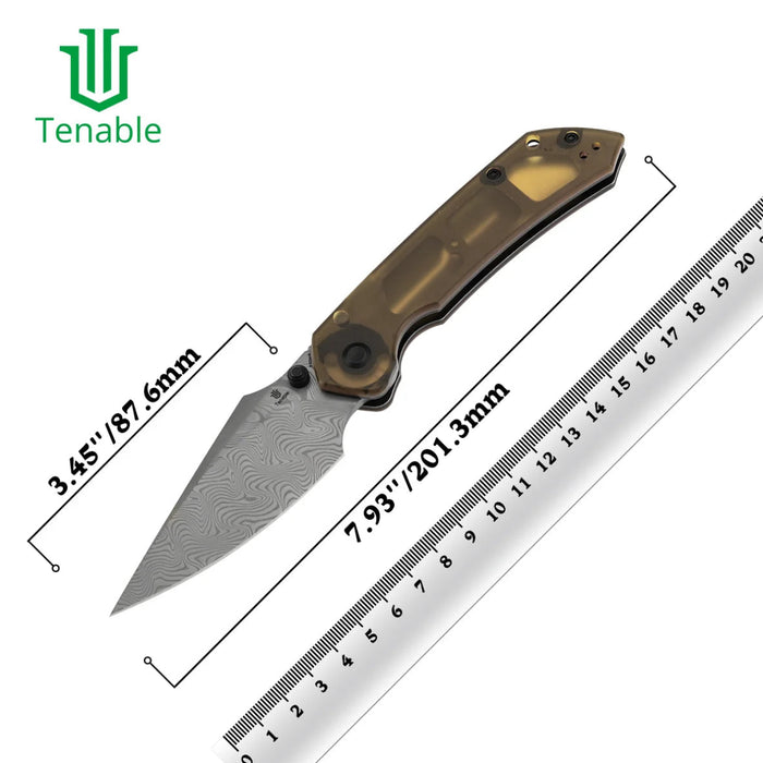 Tenable B1034H6 Fenrir (Damascus, Harpoon, Blackwash, Amber PEI) Folding Knife