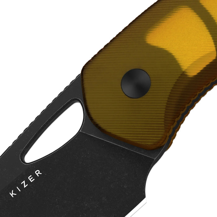 Kizer 1074A1 Hornet (14C28N, Sheepsfoot, Black PVD, Stonewashed, PEI) Fixed Blade Knife
