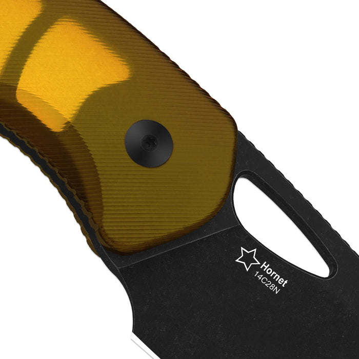 Kizer 1074A1 Hornet (14C28N, Sheepsfoot, Black PVD, Stonewashed, PEI) Fixed Blade Knife