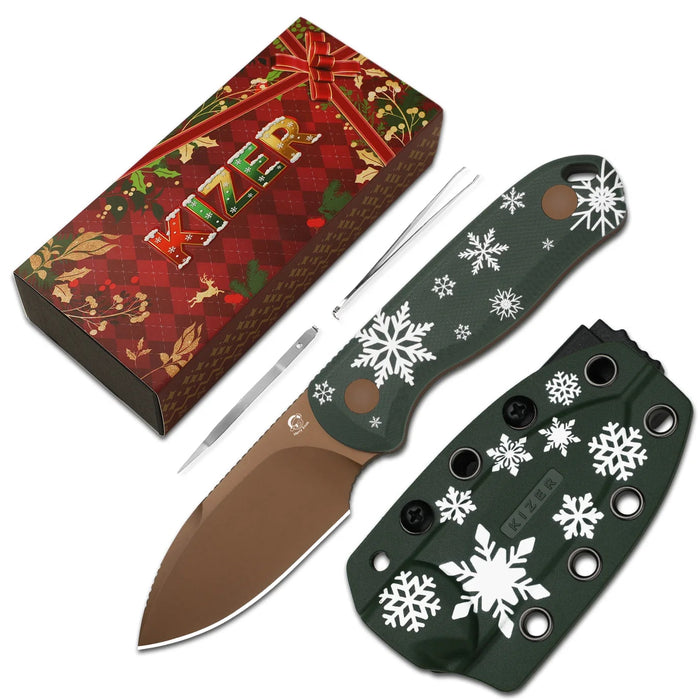 Kizer 1094MC1 Drop Bear Fix (D2, Drop Point, PVD, G10) Limited Christmas Edition Fixed Blade Knife With FREE Kizer Pac-Bar