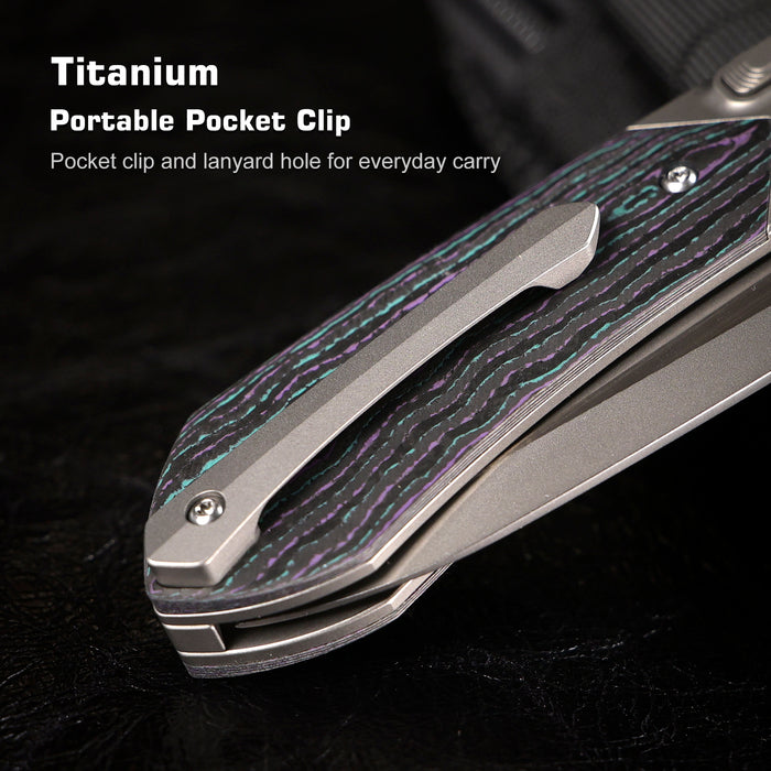 Remette RTPT-JAC RT-Meteor (M390, Drop Point, Pearlescent, Titanium & Carbon Fiber, Button Liner Lock) Folding Pocket Knife