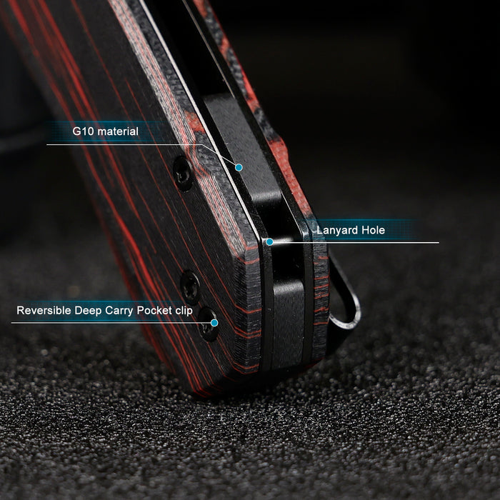 REMETTE RNGC2 RT-Rhino (14C28N, Black, Stonewashed, Drop Point, G10, Red/Black) Folding Knife