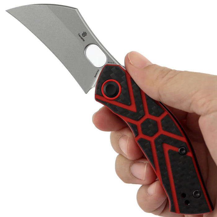 Tenable B2087A3 Osprey (Nitro-V, Recurved Hawkbill, Stonewashed, Twill Carbon Fiber & Red G10) Pocket Knife