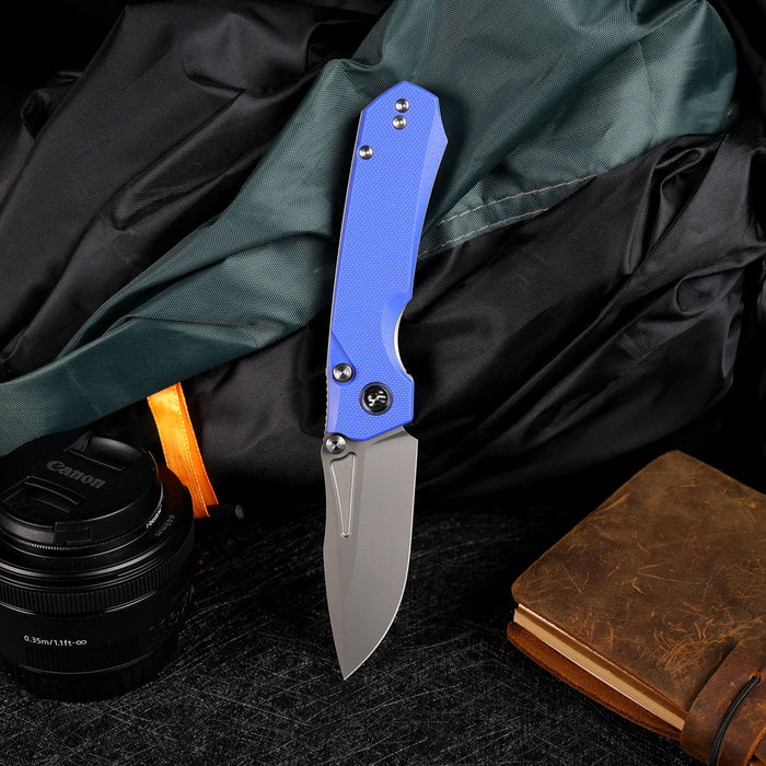 REMETTE RNGD4 RT-Rhino (D2, Bead Blast, Drop Point, G10, Blue) Folding Knife