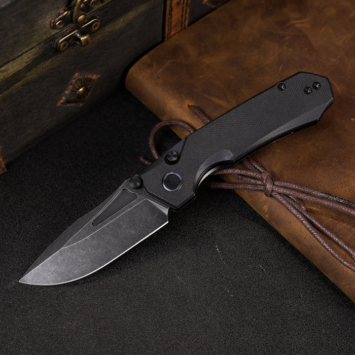 Remette MC25B RT-Rhino (14C28N, Drop Point, Stonewashed, Micarta, Black) Pocket Knife