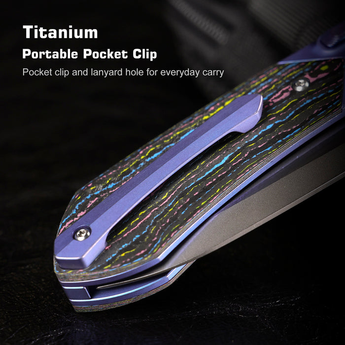 Remette RTPT-UC RT-Meteor (M390, Drop Point, Pearlescent, Titanium & Carbon Fiber, Button Liner Lock) Folding Pocket Knife