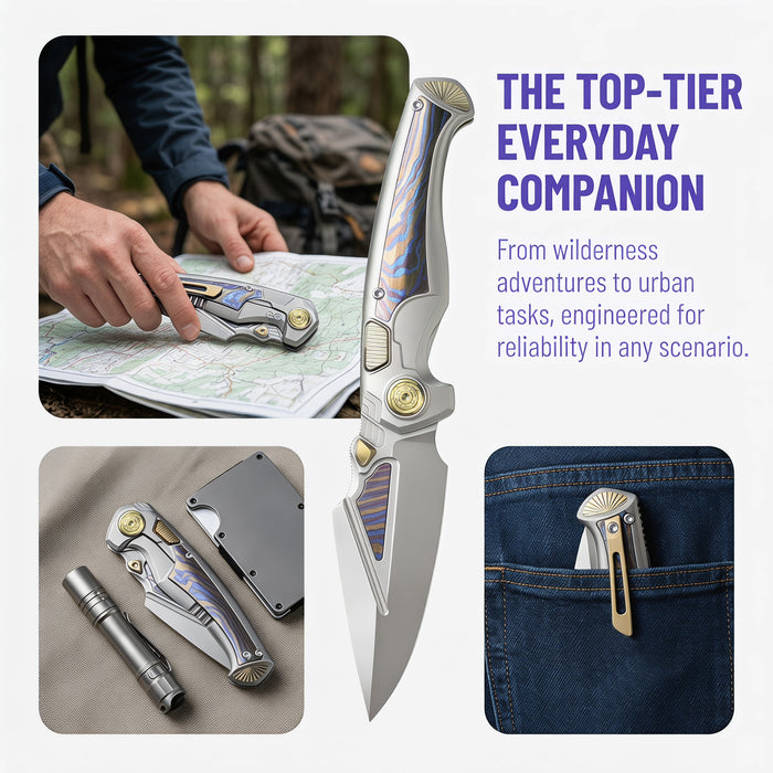 Remette SCPT-A RT-Scepter (M390, Harpoon, Bead Blasted, Titanium Timascus, Button Frame Lock) Pocket Knife
