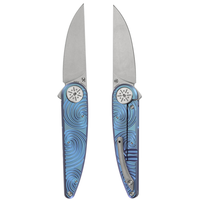 Kansept K2141A4 Symétrix (CPM S35VN, Stonewashed, Blue-Purple Anodized Titanium with Swirl Pattern) Folding Knife