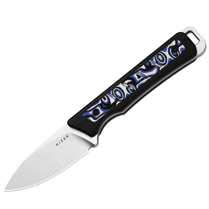 Kizer 1108A6 Whiskey Jack (AEB-L, Drop Point, Satin, G10, Micarta, Skeletonized Tang) Fixed Blade Knife