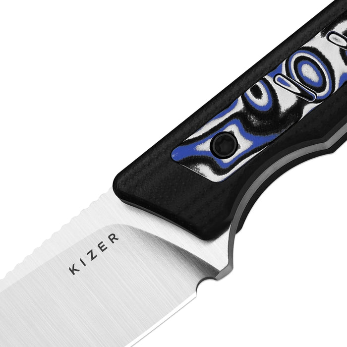 Kizer 1108A6 Whiskey Jack (AEB-L, Drop Point, Satin, G10, Micarta, Skeletonized Tang) Fixed Blade Knife