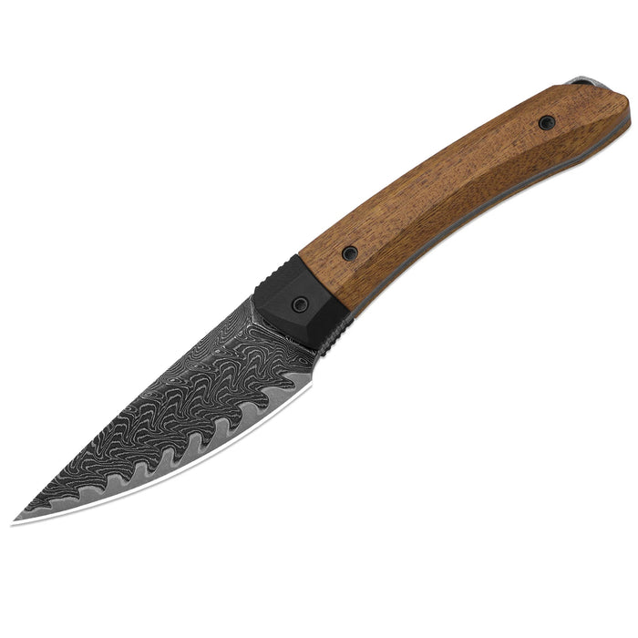 Kizer 1124A1 Momo Fix 3 (Takefu VG-10 Damascus, Drop Point, Acid-Washed, Stonewashed, Mkuruti Wood/G10) Fixed Blade Knife