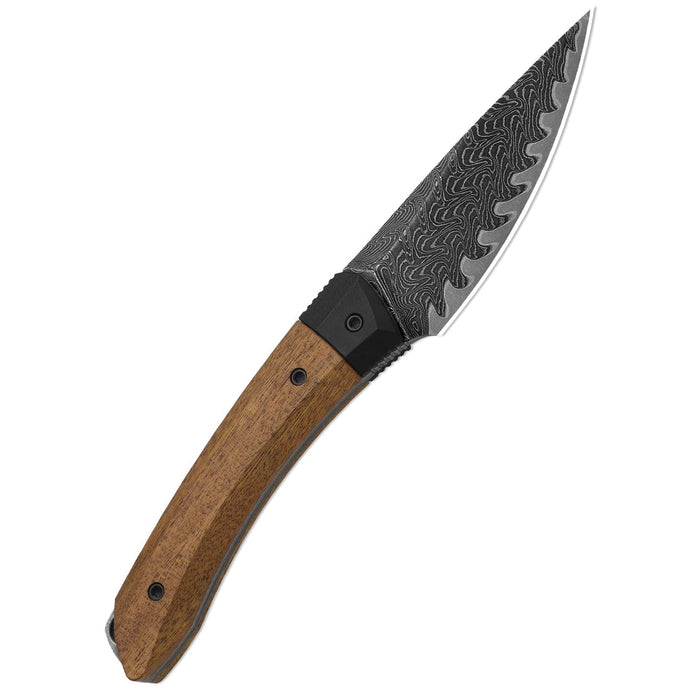 Kizer 1124A1 Momo Fix 3 (Takefu VG-10 Damascus, Drop Point, Acid-Washed, Stonewashed, Mkuruti Wood/G10) Fixed Blade Knife