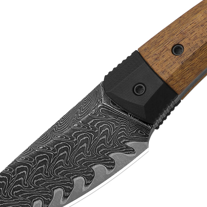 Kizer 1124A1 Momo Fix 3 (Takefu VG-10 Damascus, Drop Point, Acid-Washed, Stonewashed, Mkuruti Wood/G10) Fixed Blade Knife