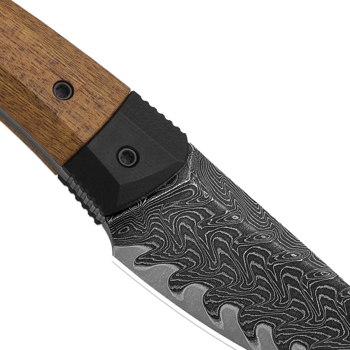 Kizer 1124A1 Momo Fix 3 (Takefu VG-10 Damascus, Drop Point, Acid-Washed, Stonewashed, Mkuruti Wood/G10) Fixed Blade Knife