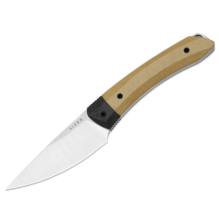Kizer 1124A2 Momo Fix 3 (S35VN, Drop Point, Satin, Micarta/Carbon Fiber) Fixed Blade Knife