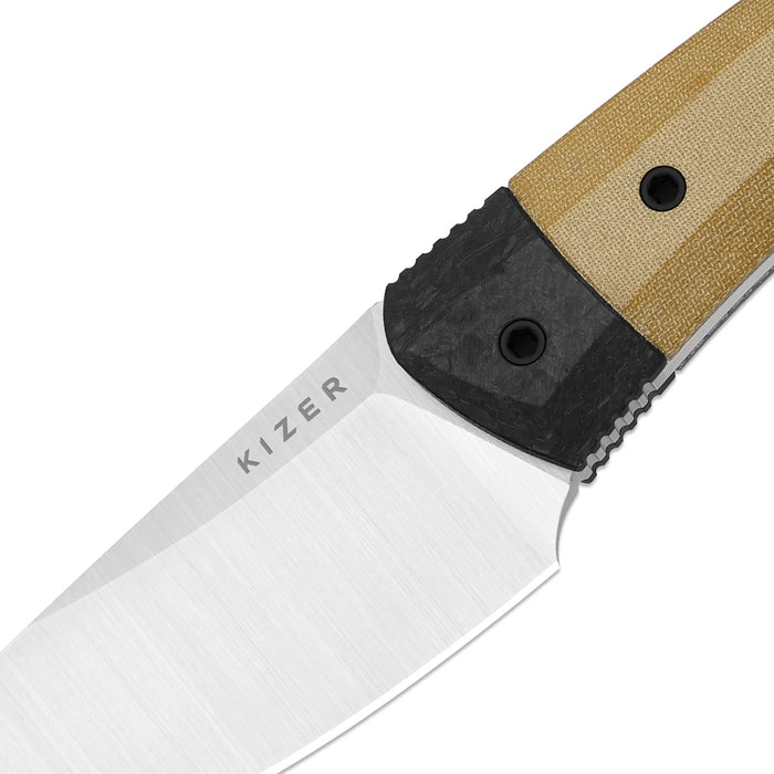 Kizer 1124A2 Momo Fix 3 (S35VN, Drop Point, Satin, Micarta/Carbon Fiber) Fixed Blade Knife