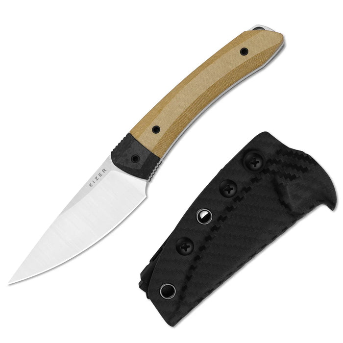 Kizer 1124A2 Momo Fix 3 (S35VN, Drop Point, Satin, Micarta/Carbon Fiber) Fixed Blade Knife