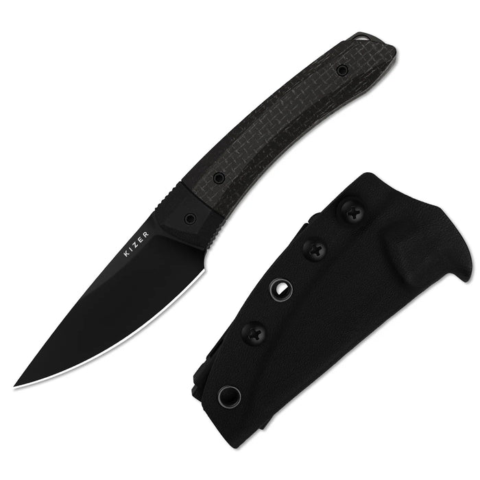 Kizer 1124A4 Momo Fix 3 (AEB-L, Drop Point, Black PVD Coating, Micarta & G10) Fixed Blade Knife