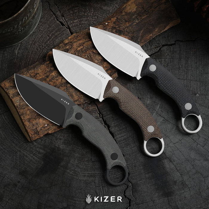 Kizer 1128A2 Cabox II (AEB-L, Drop Point, Satin, Micarta) Fixed Blade Knife
