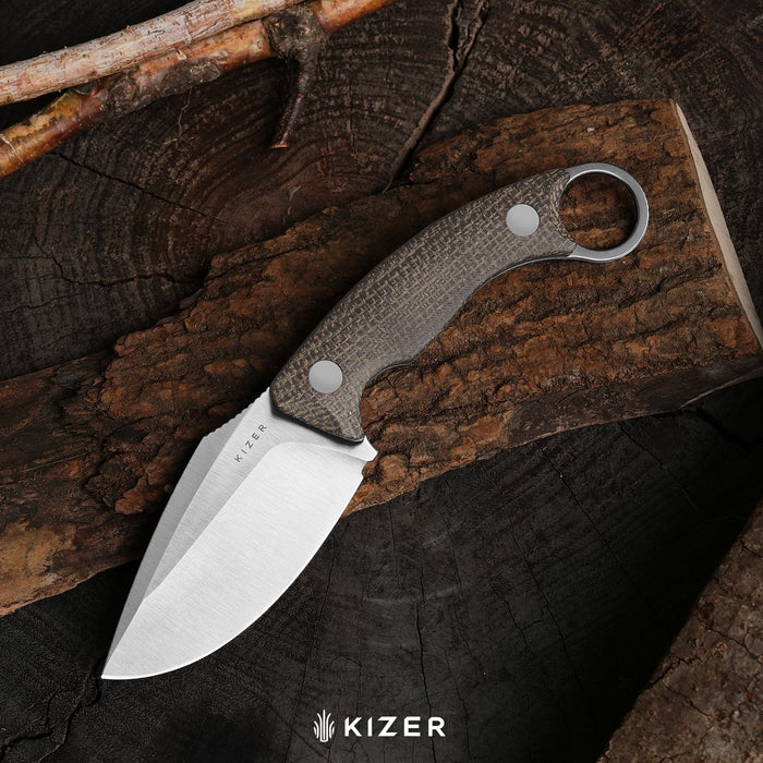 Kizer 1128A2 Cabox II (AEB-L, Drop Point, Satin, Micarta) Fixed Blade Knife