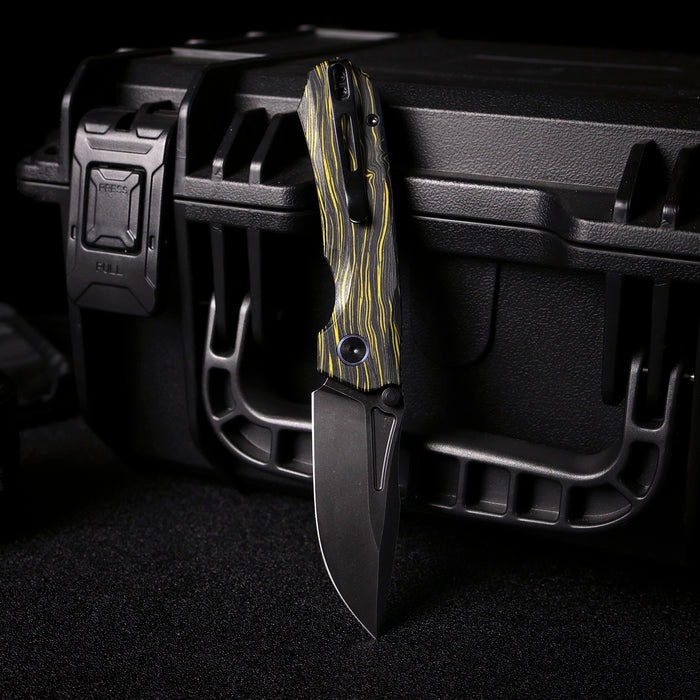 REMETTE RNGC3 RT-Rhino (14C28N, Black, Stonewashed, Drop Point, G10, Yellow/Black) Folding Knife