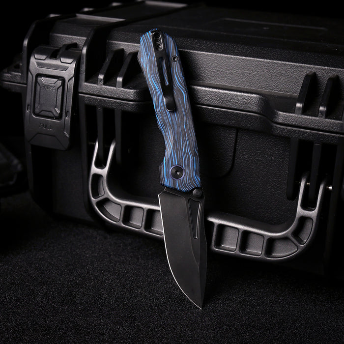 REMETTE RNGC1 RT-Rhino (14C28N, Black, Stonewashed, Drop Point, Blue/Black G10) Folding Knife