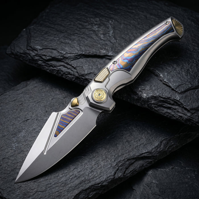 Remette SCPT-A RT-Scepter (M390, Harpoon, Bead Blasted, Titanium Timascus, Button Frame Lock) Pocket Knife
