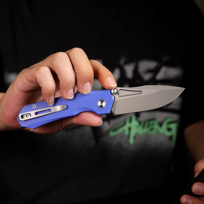 REMETTE RNGD4 RT-Rhino (D2, Bead Blast, Drop Point, G10, Blue) Folding Knife