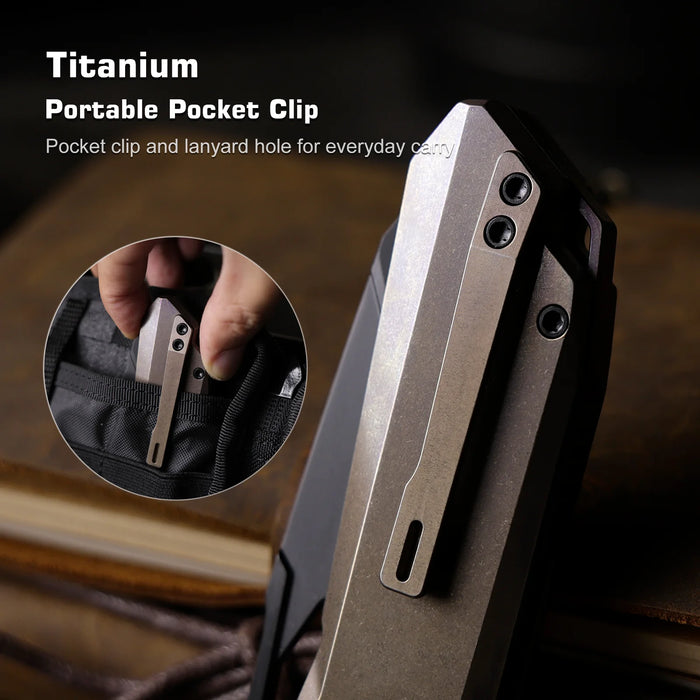 REMETTE RTT1-VNA RT-Peregrine Falcon (Vanax Steel, Reverse Tanto, Hand Grinding Pearlescent Finish Effect+DLC Surface Treatment, Titanium+Crystallized Titanium) Folding Knife