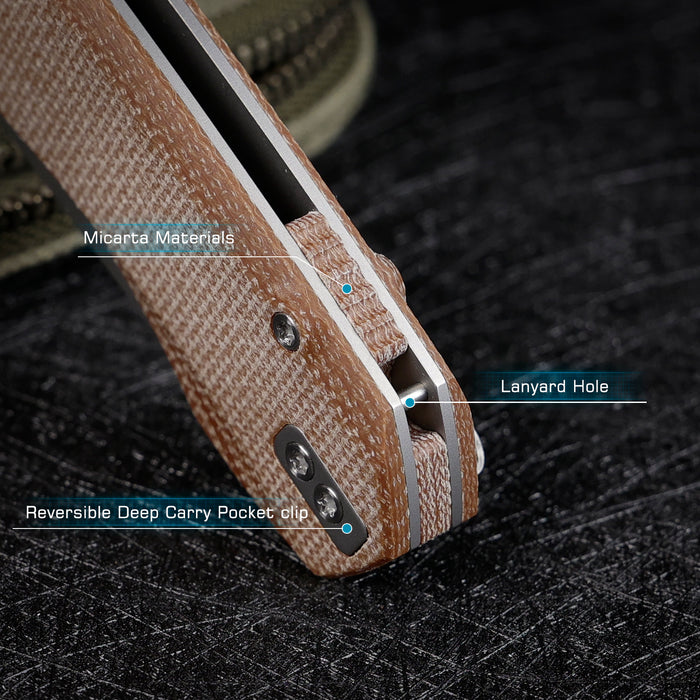 Remette RTCMLF RT-Camel (14C28N, Sheepsfoot, Ceramic Sandblasted, Micarta, Button Liner Lock) Folding Pocket Knife